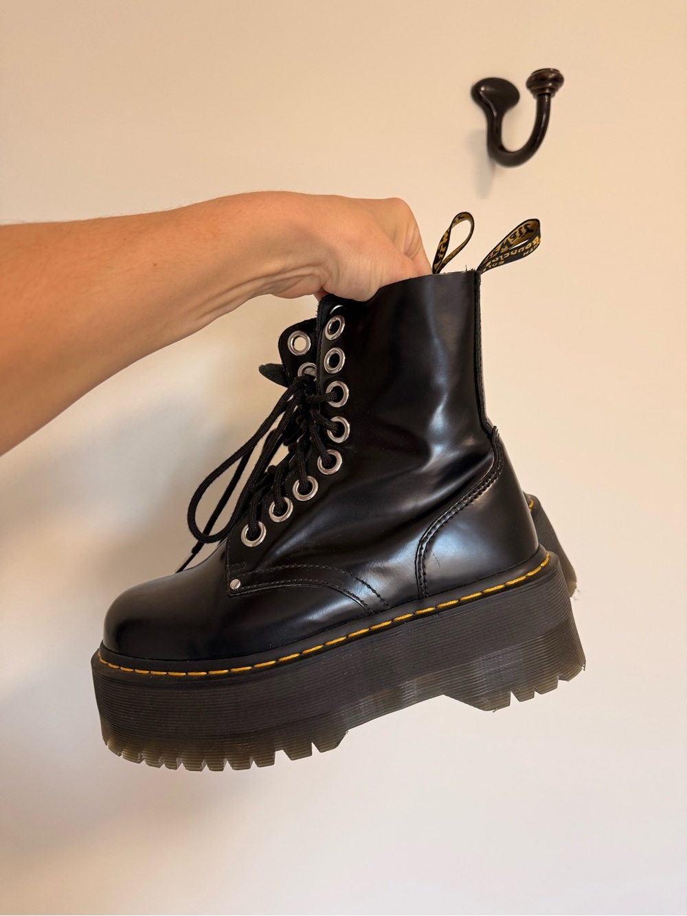 LIKE NEW Doc Martens Black Platform Lace-Up Combat Boots — Size 7